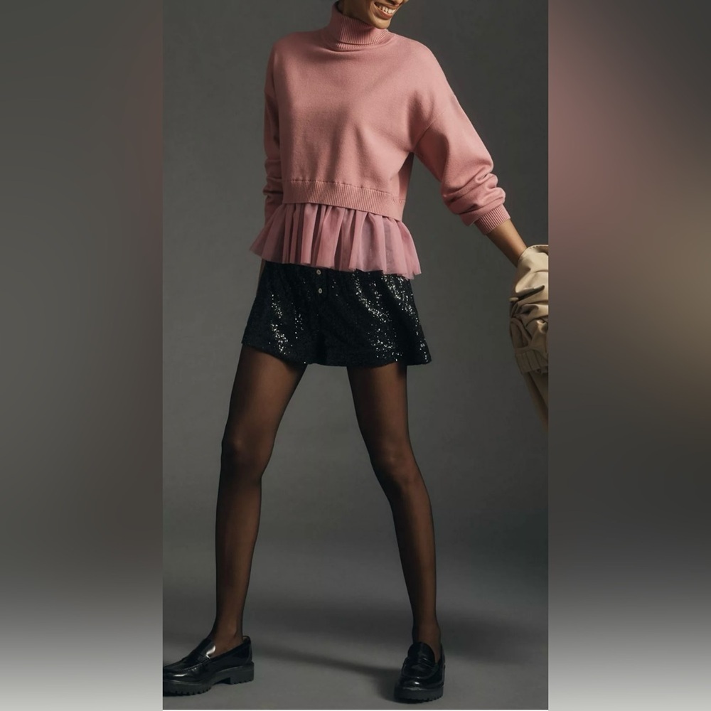 Sunday in Brooklyn by Anthropologie Pink Peplum Turtleneck Sweater - Size XS NWT